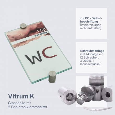 Türschild VITRUM K , Glasschild, Büroschild, Doppelglasschild